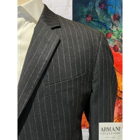 Armani Collezioni 44L 35x30 Gray Stripe Mens Wool Cashmere Flannel Finish Lux - Picture 5 of 16